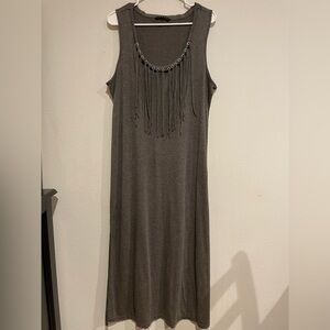 Just Love Gray tank maxi dress with front fringe details. Size 1X